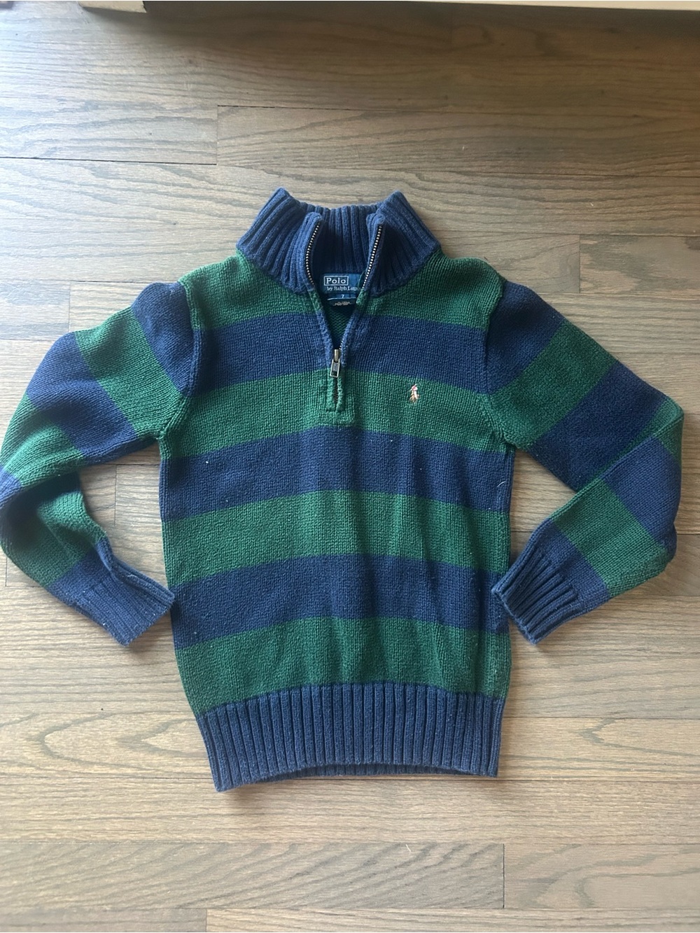 Polo by Ralph Lauren Navy & Hunter Green Striped Half-Zip Sweater